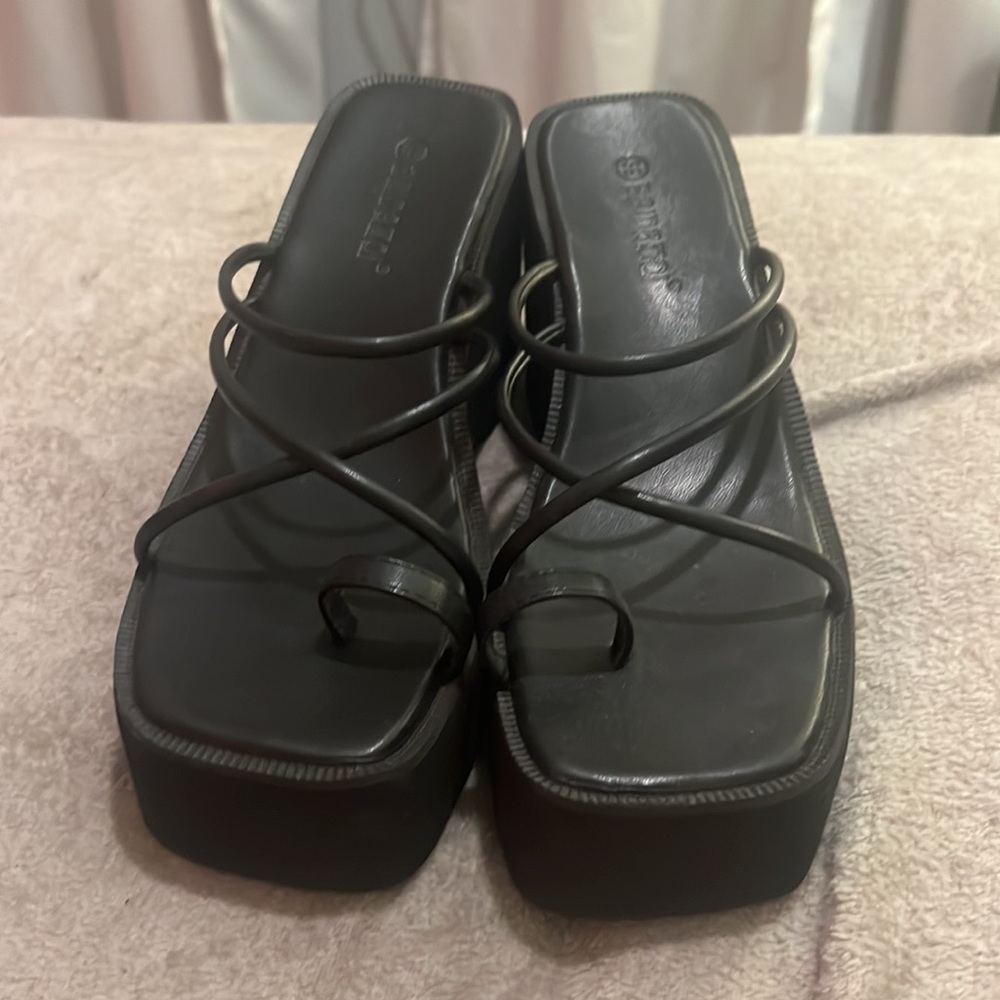 baidaoqi y2k style black platform sandals